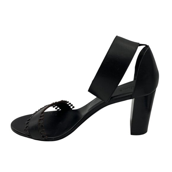 Chloe Black Scalloped Leather Ankle Strap Sandals - Picture 3 of 7